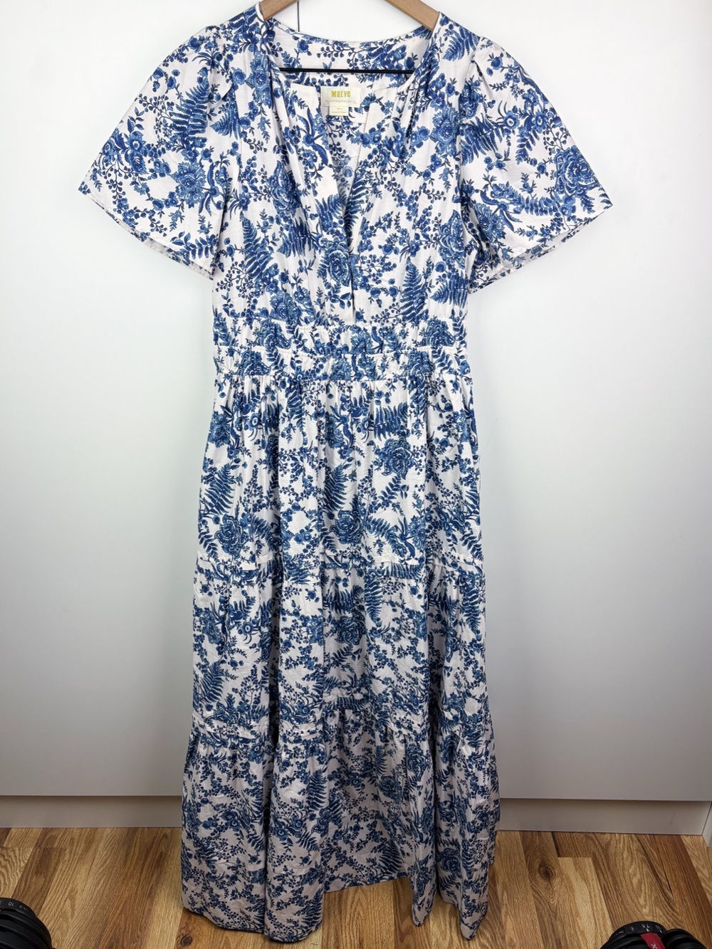 Anthropologie Somerset Maxi Dress Toile Floral Blue White 100% Cotton Small - Picture 2 of 6
